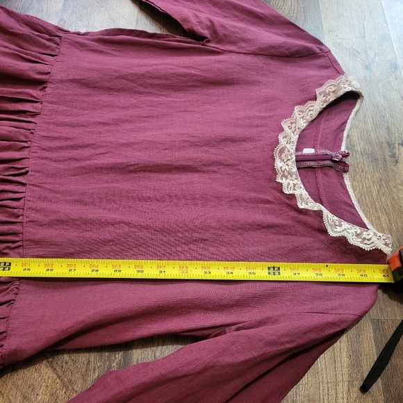 Len.Ok 100% Linen Purple 3/4 Sleeve Collared Lace Detail Knee Length Dress - Picture 4 of 8